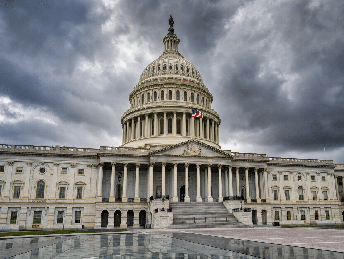U.S. Capitol building beneath a cloudy sky