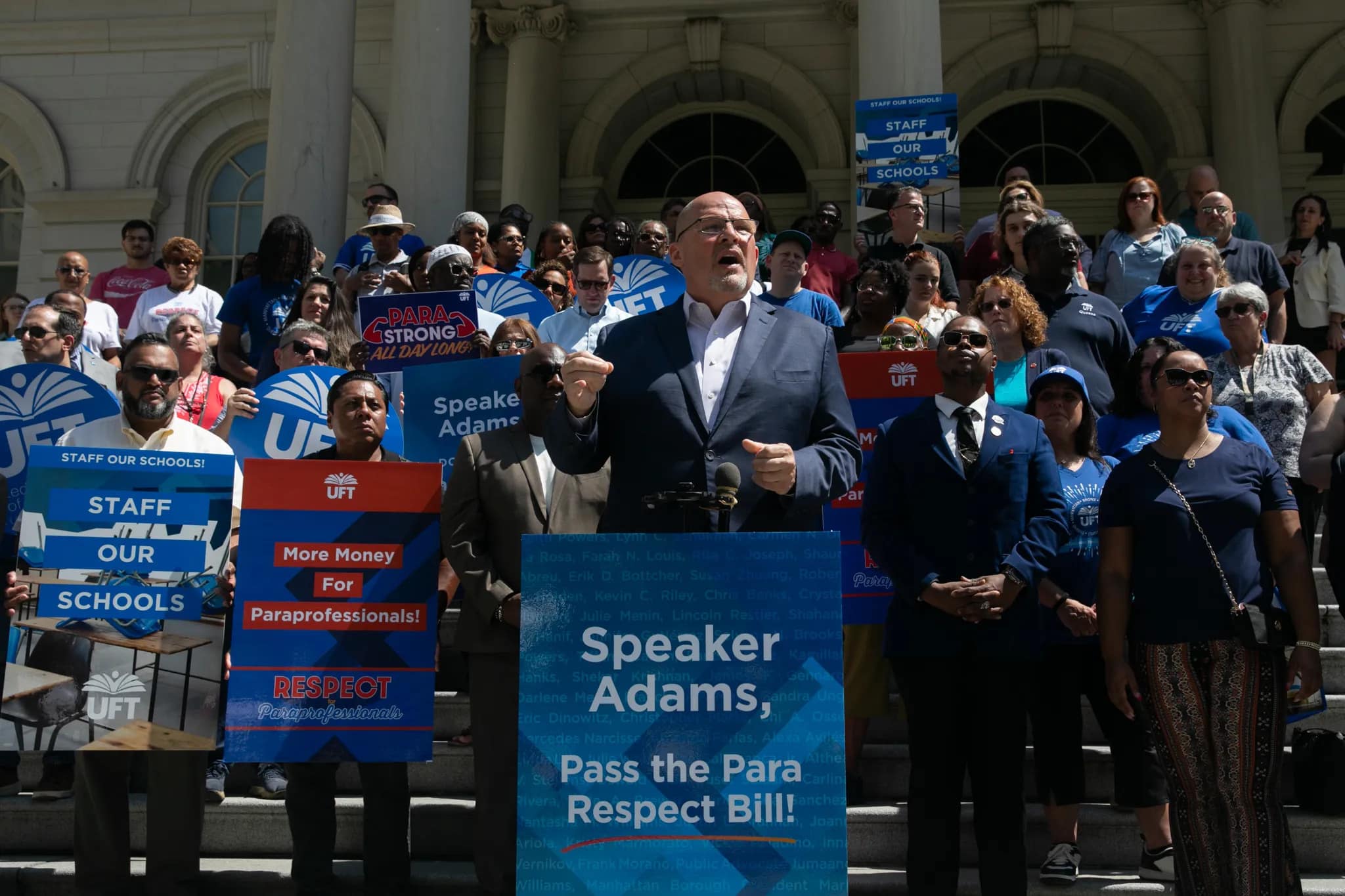 United Federation of Teachers members rallying in Albany for Tier 6 pension reform
