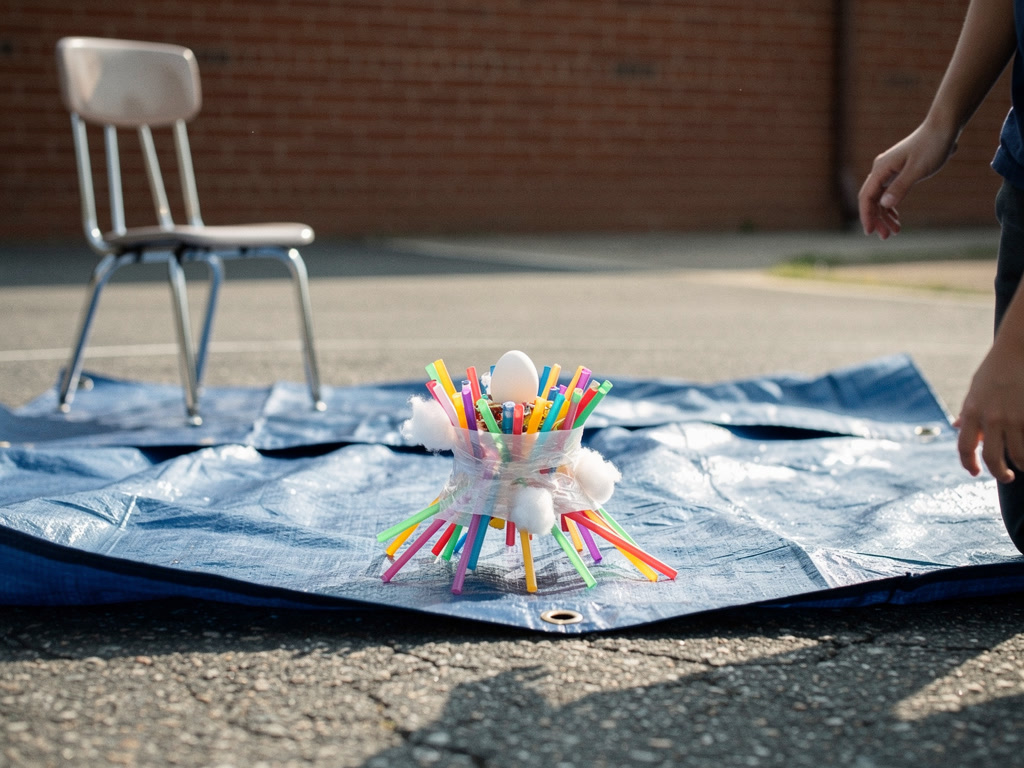 A 5-Day First-Week Science Plan for K–5 2 Straw and cotton egg-drop build on a tarp