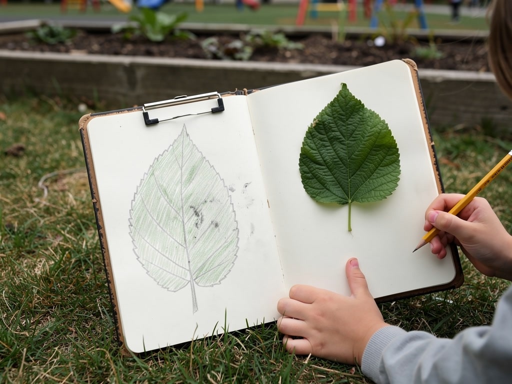 A 5-Day First-Week Science Plan for K–5 3 Child drawing a leaf in a science notebook on the grass