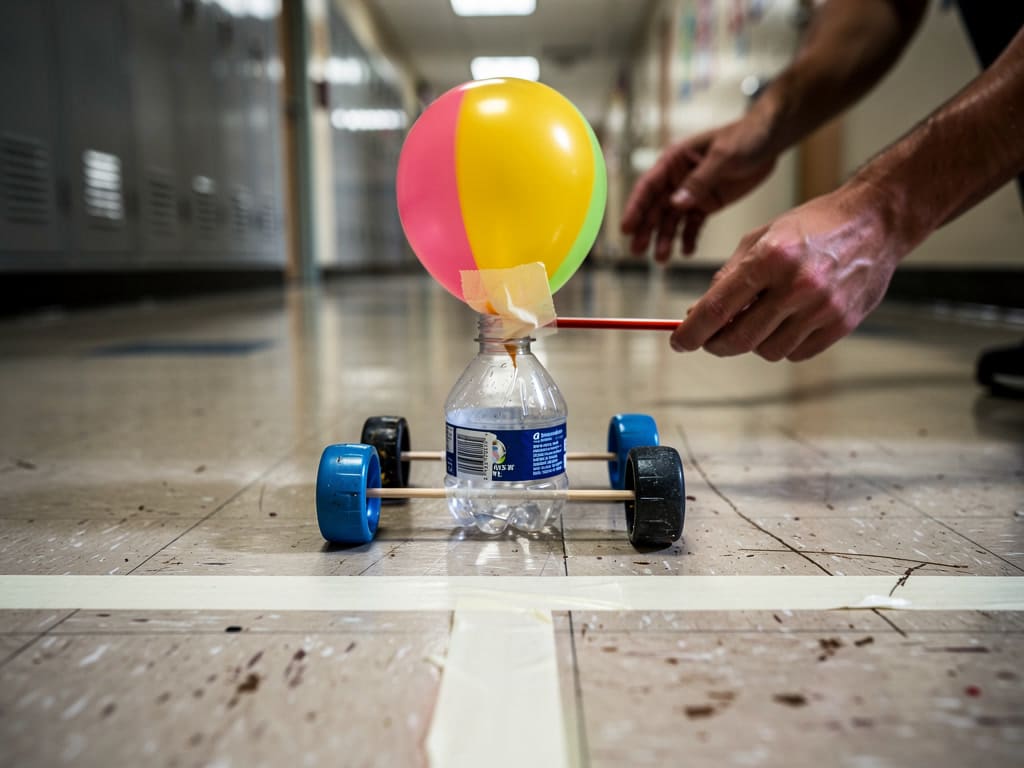 A 5-Day First-Week Science Plan for K–5 4 Water-bottle balloon car on a school hallway start line
