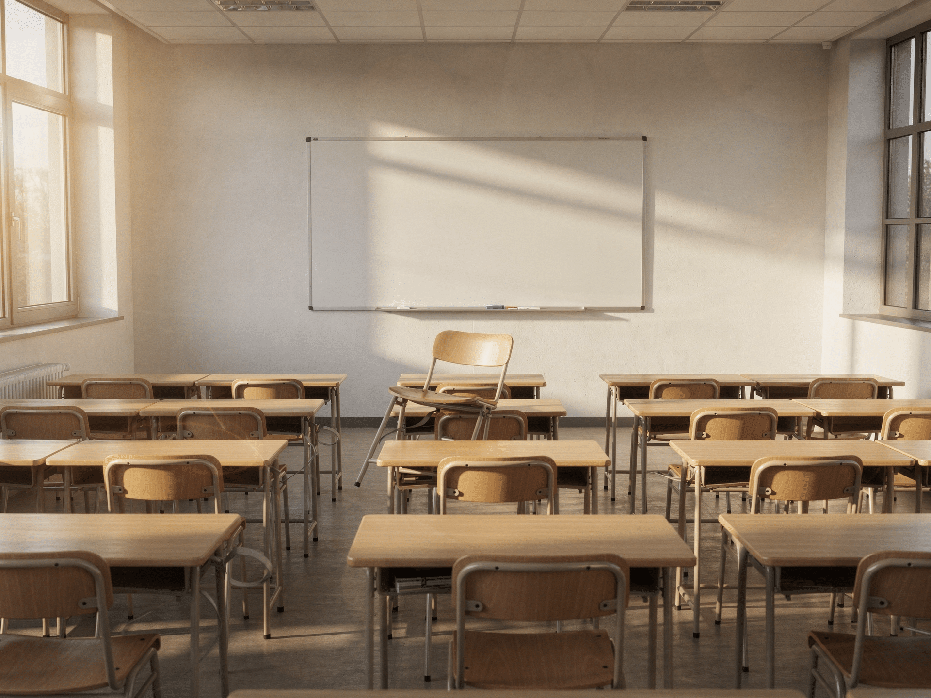 Empty classroom with desks
