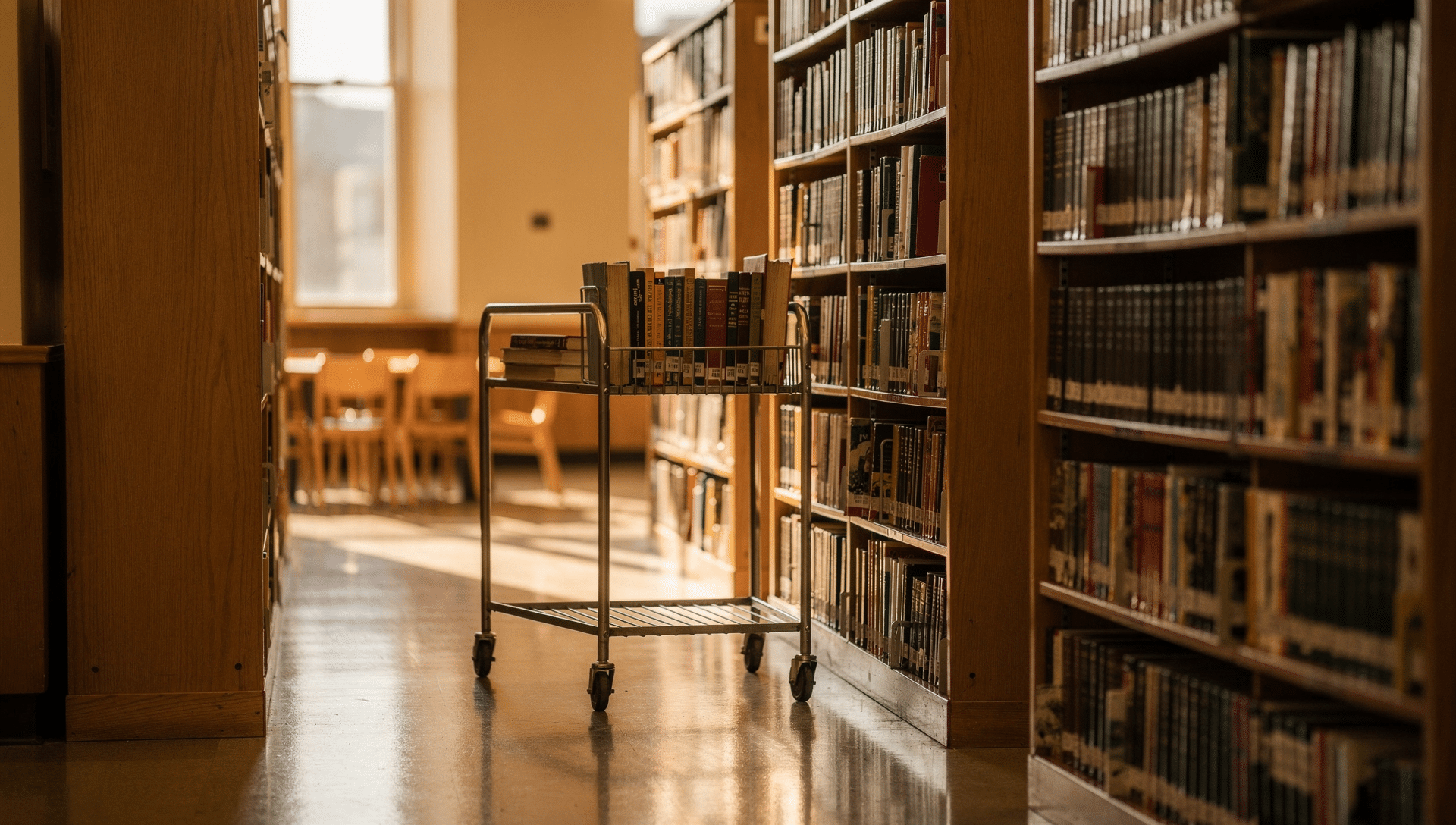 Empty library book stacks