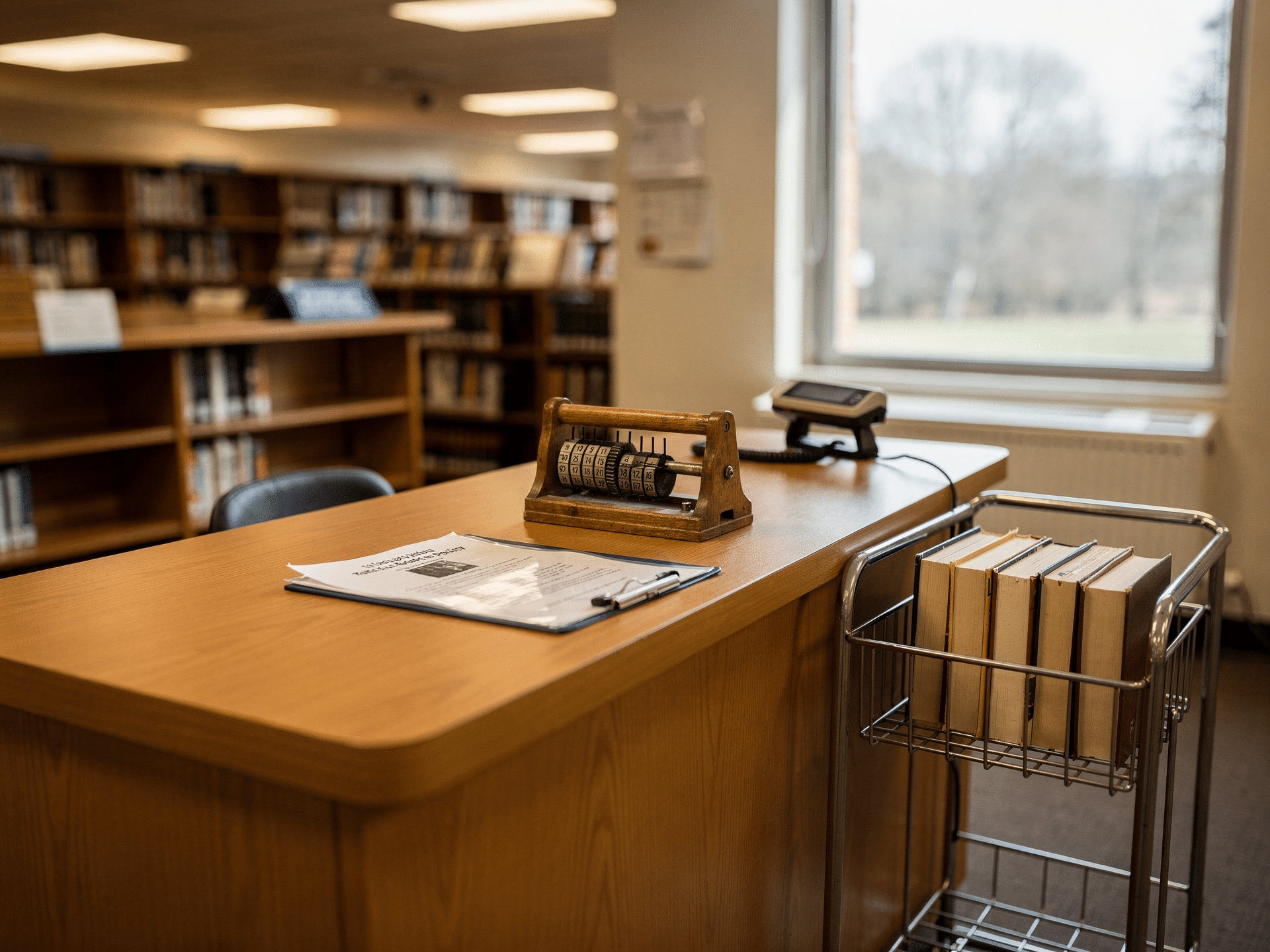 Empty school library circulation desk