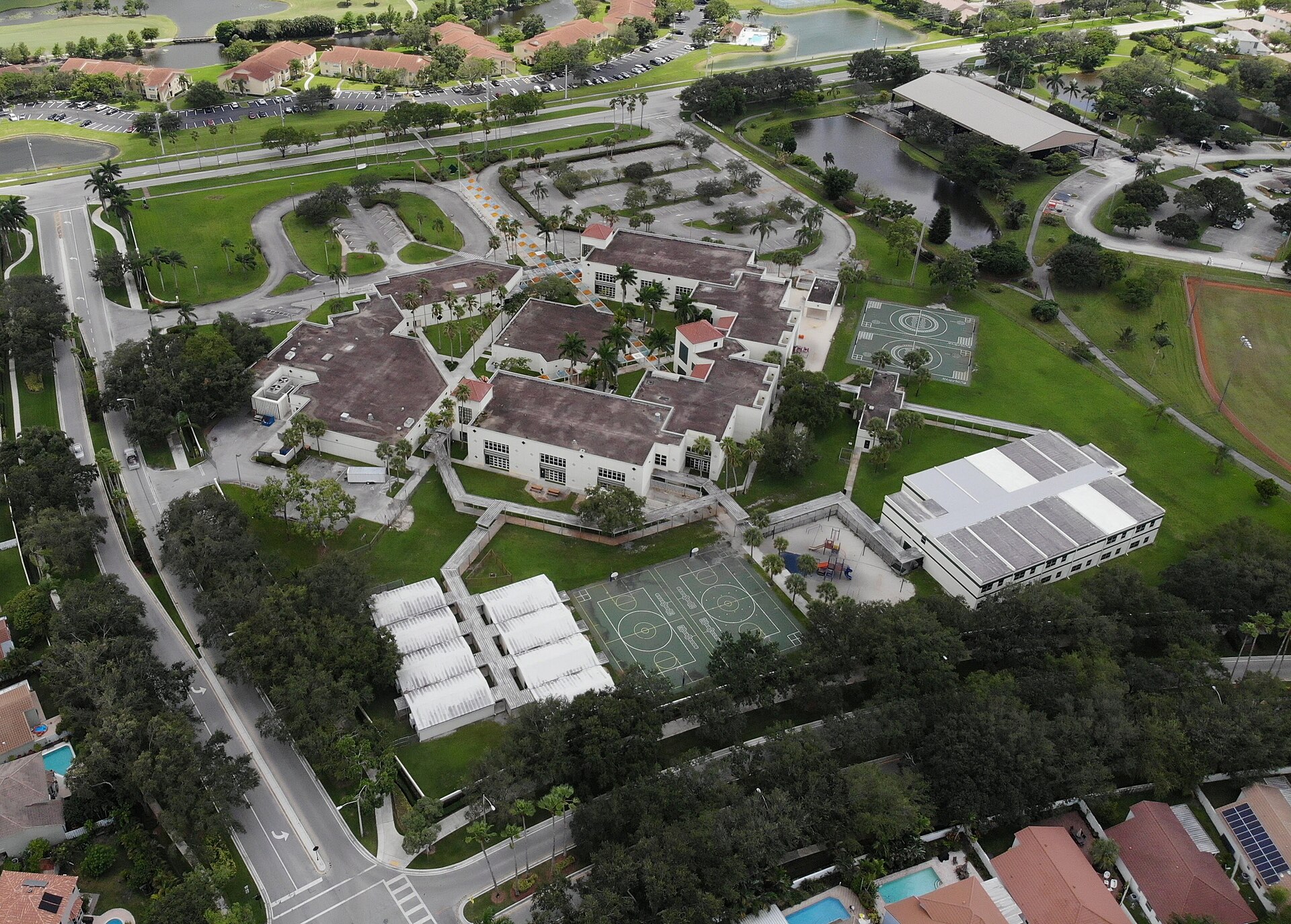 Aerial view of Sawgrass Elementary School, a Broward County Public Schools campus in Sunrise, Florida